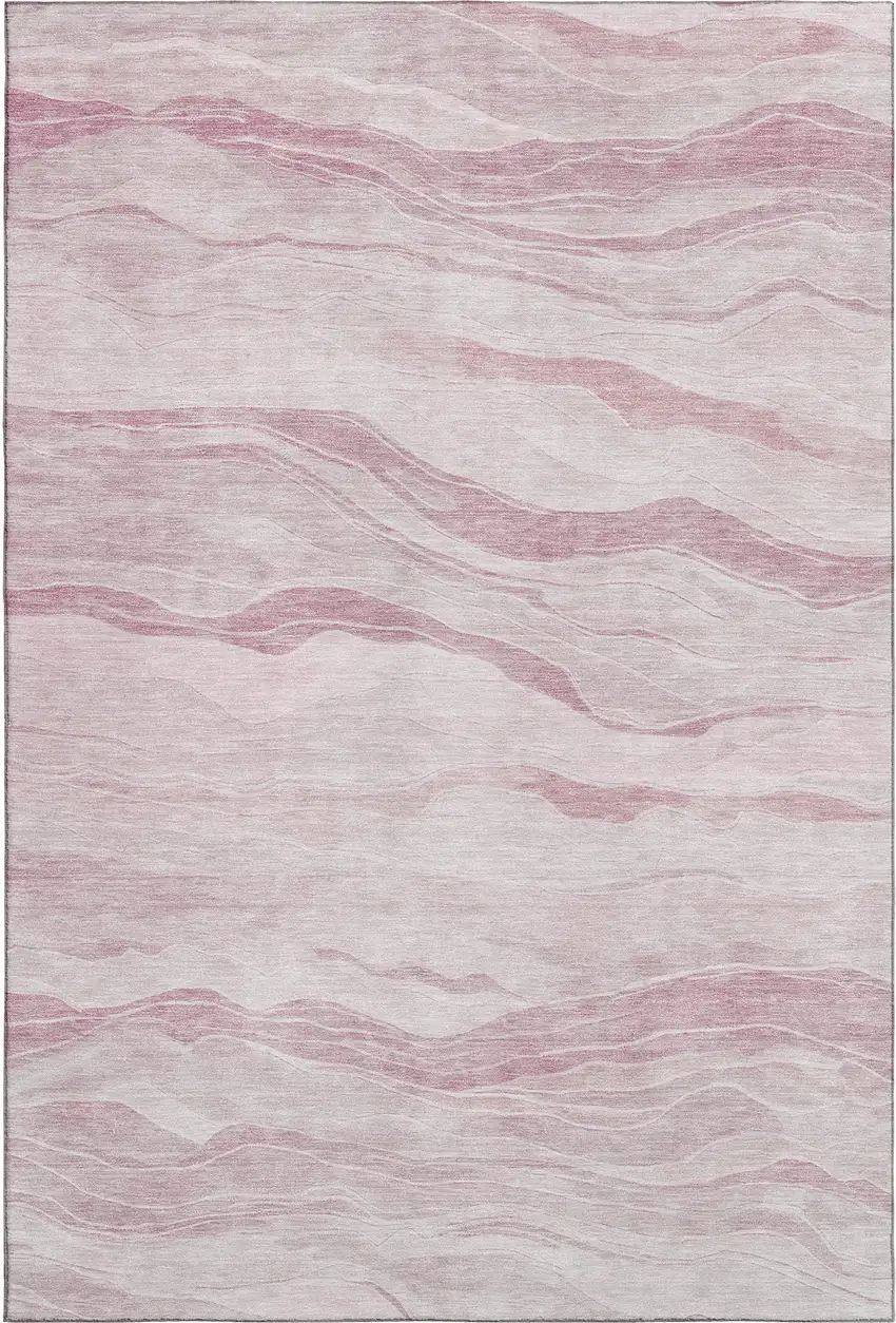 Pink And Ivory Striped Washable Area Rug With UV Protection Photo 1