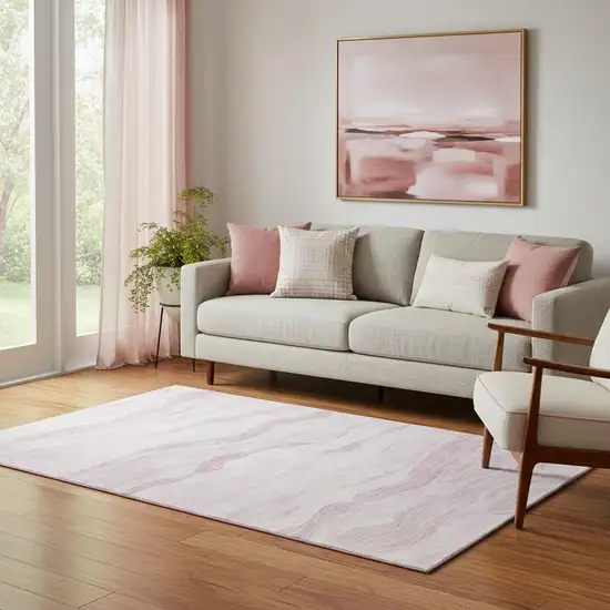 Pink And Ivory Striped Washable Area Rug With UV Protection Photo 2