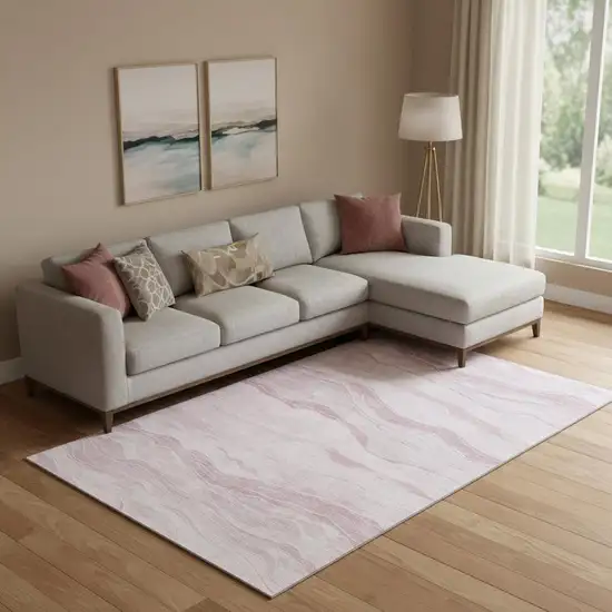 Pink And Ivory Striped Washable Area Rug With UV Protection Photo 2