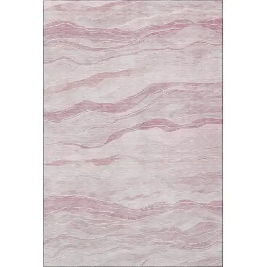 Pink And Ivory Striped Washable Area Rug With UV Protection Photo 3