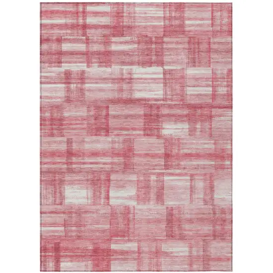 Pink And Ivory Striped Washable Indoor Outdoor Area Rug Photo 2