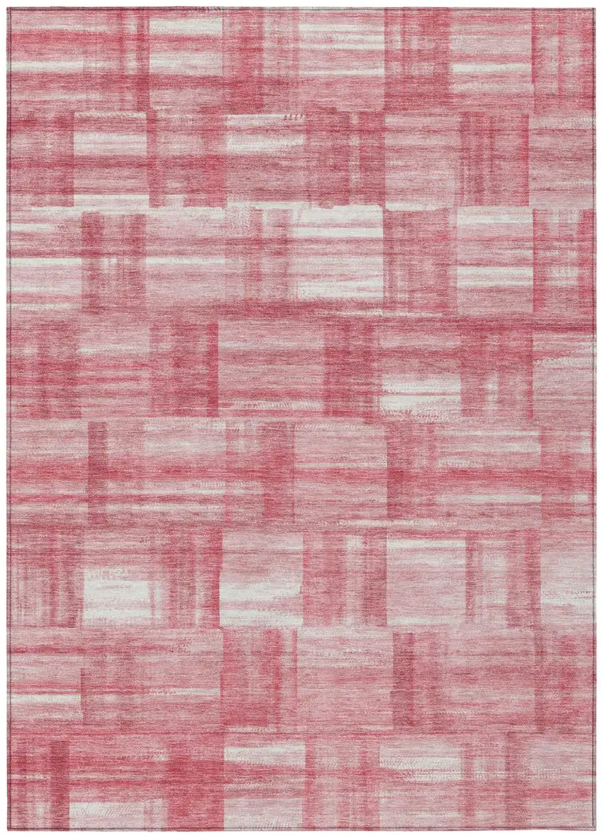 Pink And Ivory Striped Washable Indoor Outdoor Area Rug Photo 2
