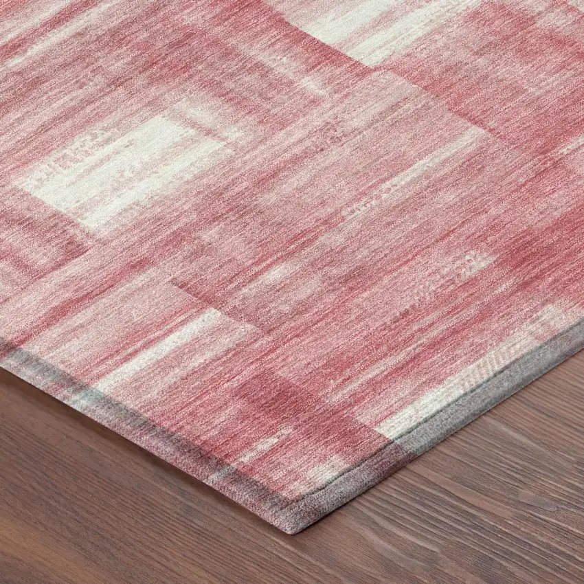 Pink And Ivory Striped Washable Indoor Outdoor Area Rug Photo 5
