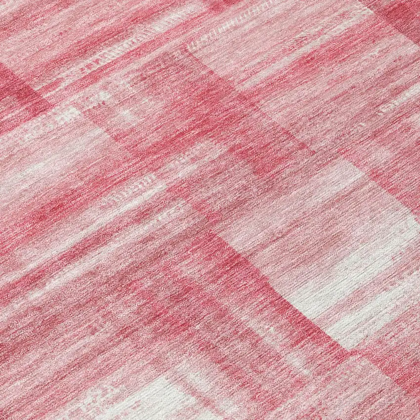 Pink And Ivory Striped Washable Indoor Outdoor Area Rug Photo 6