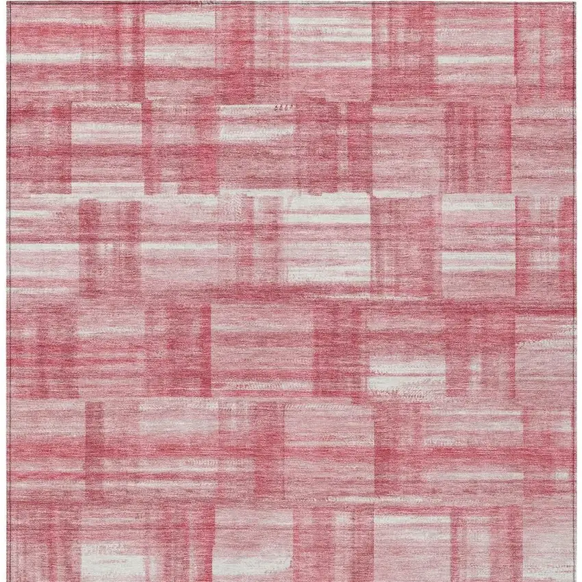 Pink And Ivory Striped Washable Indoor Outdoor Area Rug Photo 4