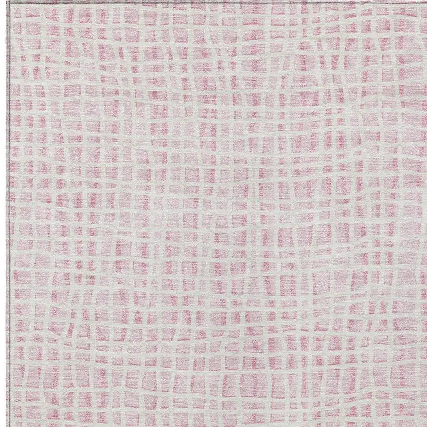 Pink And Ivory Striped Washable Indoor Outdoor Area Rug Photo 4
