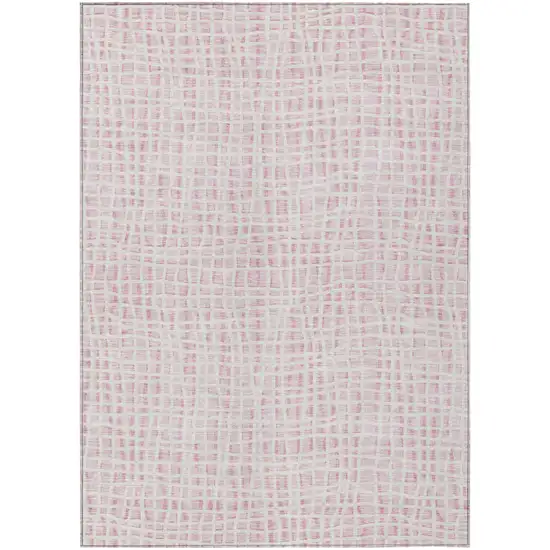 Pink And Ivory Striped Washable Indoor Outdoor Area Rug Photo 2