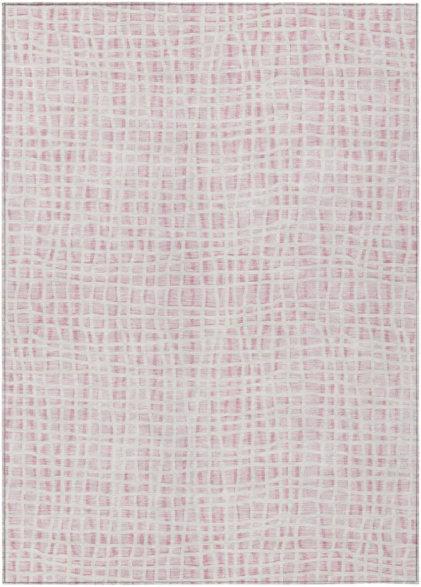Pink And Ivory Striped Washable Indoor Outdoor Area Rug Photo 2