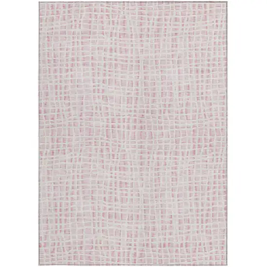 Pink And Ivory Striped Washable Indoor Outdoor Area Rug Photo 5