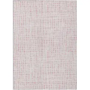 Photo of Pink And Ivory Striped Washable Indoor Outdoor Area Rug