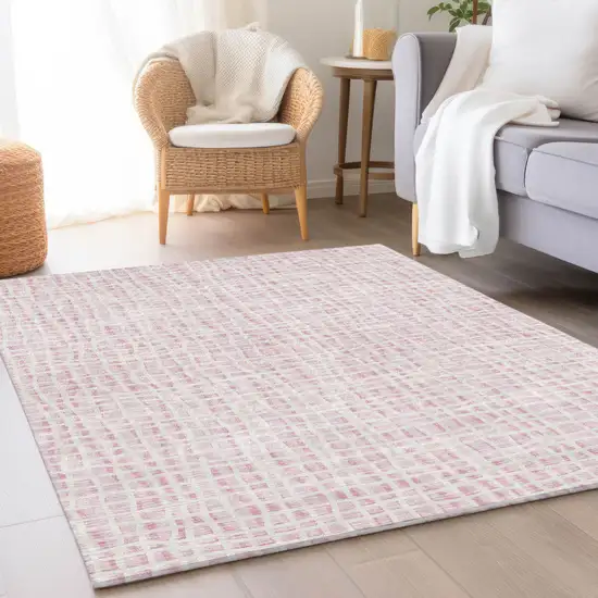 Pink And Ivory Striped Washable Indoor Outdoor Area Rug Photo 6