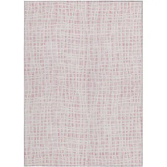Pink And Ivory Striped Washable Indoor Outdoor Area Rug Photo 4