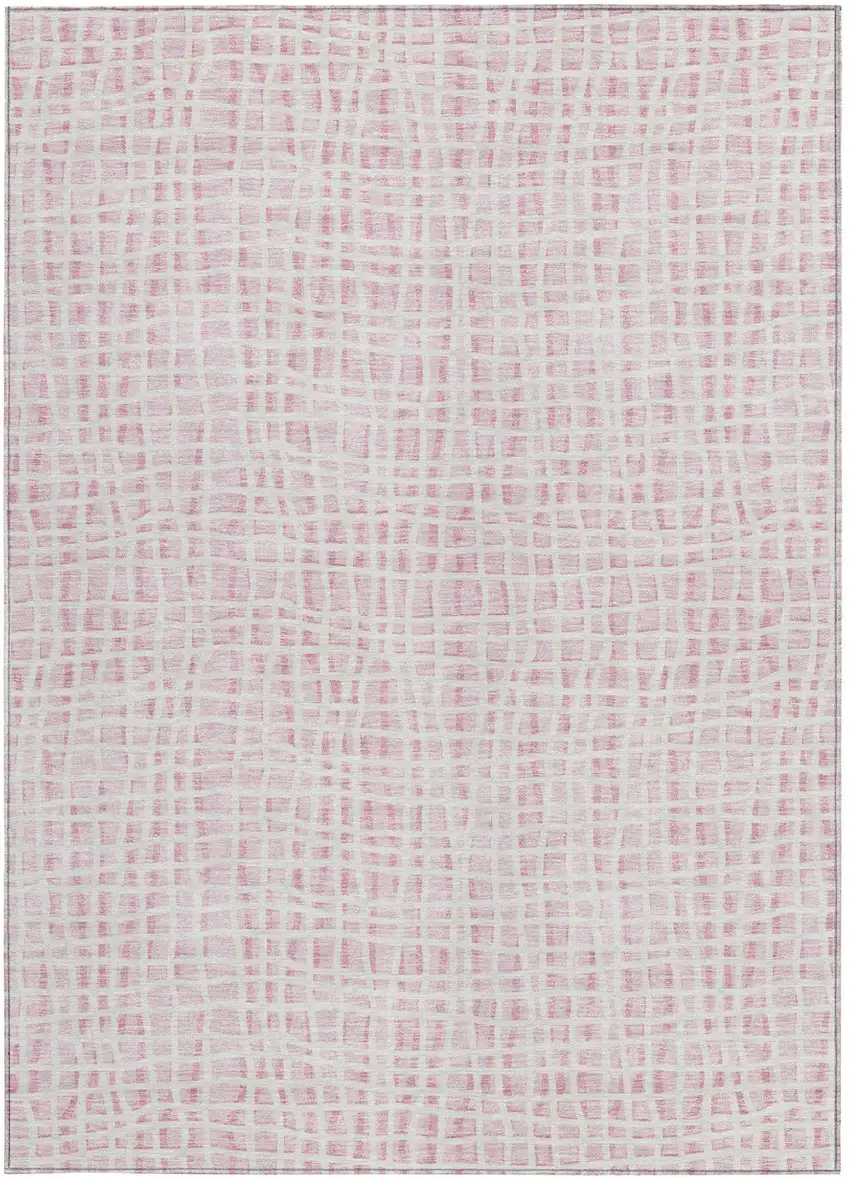 Pink And Ivory Striped Washable Indoor Outdoor Area Rug Photo 4