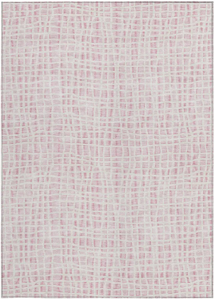 Pink And Ivory Striped Washable Indoor Outdoor Area Rug Photo 4