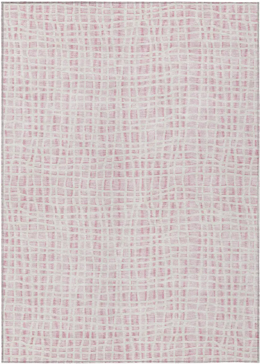Pink And Ivory Striped Washable Indoor Outdoor Area Rug Photo 1