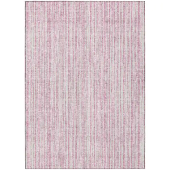 Pink And Ivory Striped Washable Indoor Outdoor Area Rug Photo 2