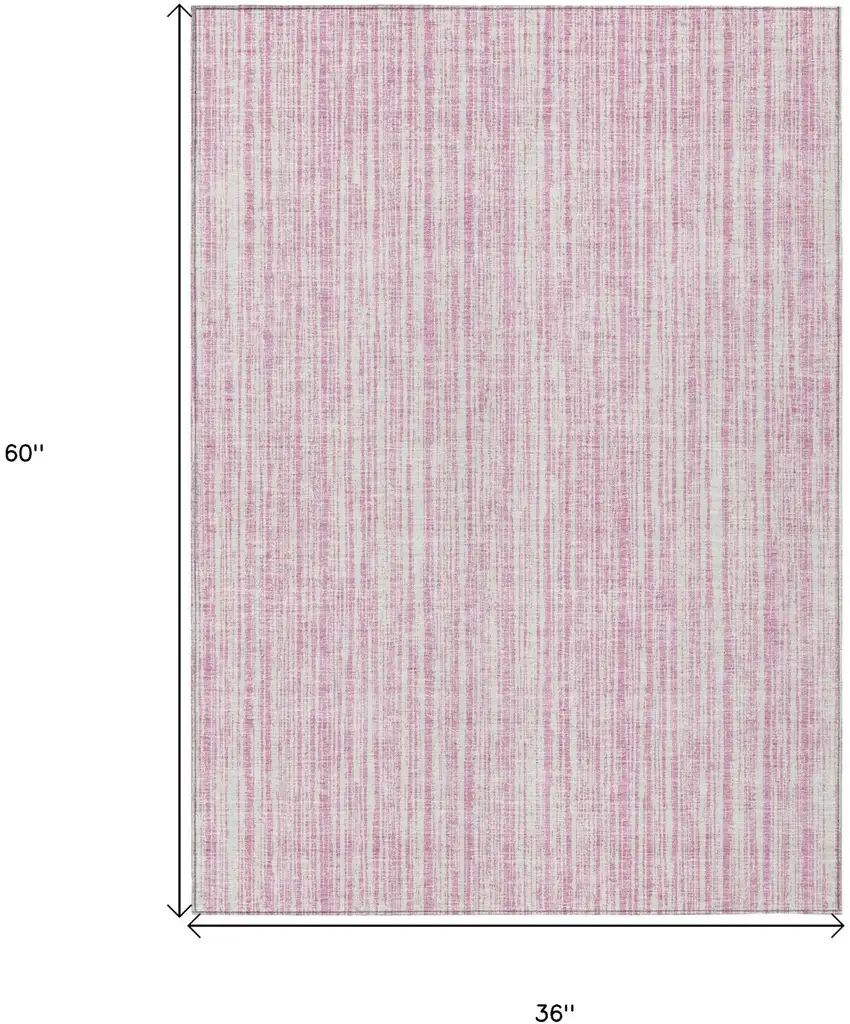 Pink And Ivory Striped Washable Indoor Outdoor Area Rug Photo 6