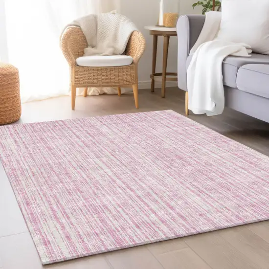 Pink And Ivory Striped Washable Indoor Outdoor Area Rug Photo 7