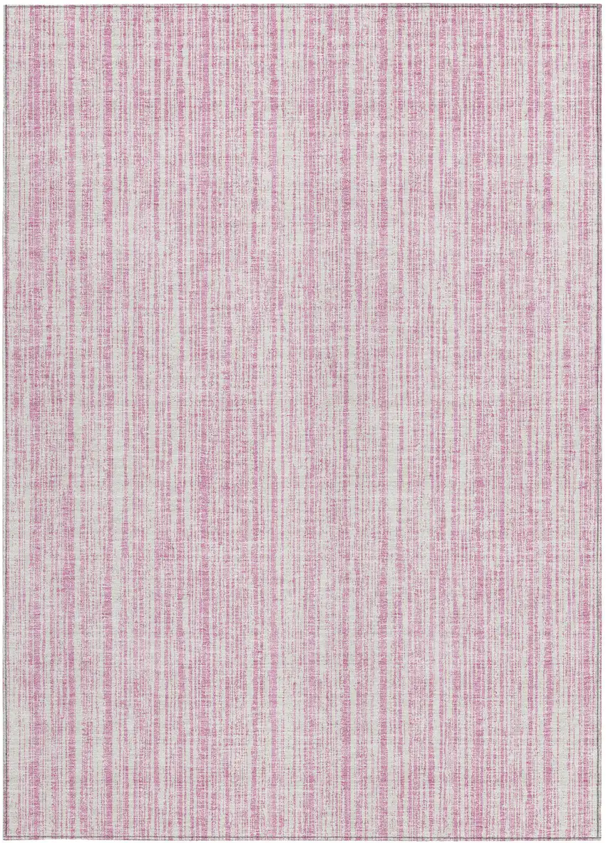 Pink And Ivory Striped Washable Indoor Outdoor Area Rug Photo 4