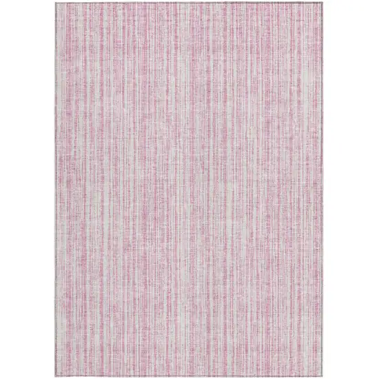 Pink And Ivory Striped Washable Indoor Outdoor Area Rug Photo 4