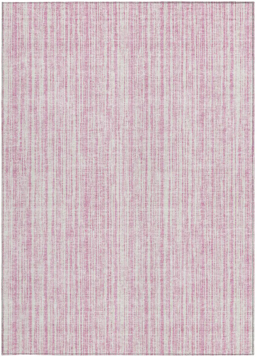 Pink And Ivory Striped Washable Indoor Outdoor Area Rug Photo 4