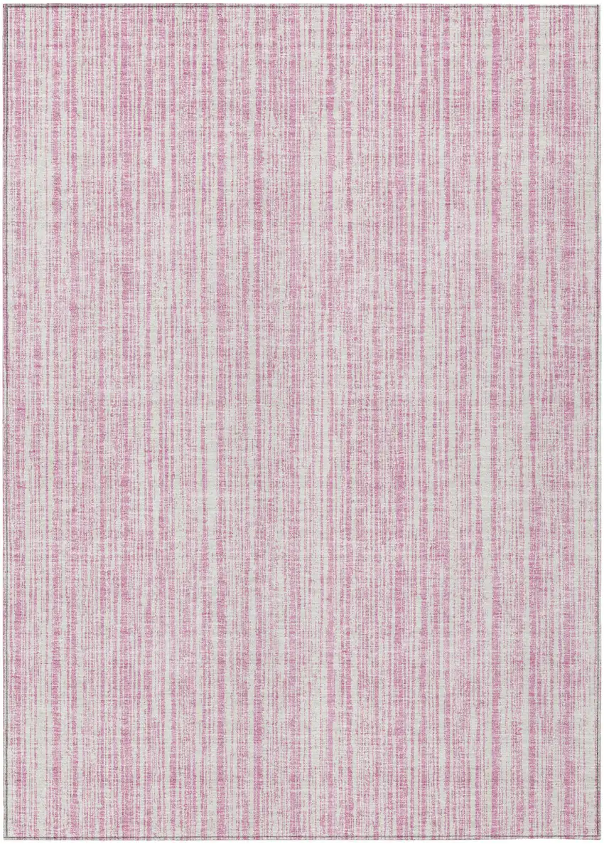 Pink And Ivory Striped Washable Indoor Outdoor Area Rug Photo 1