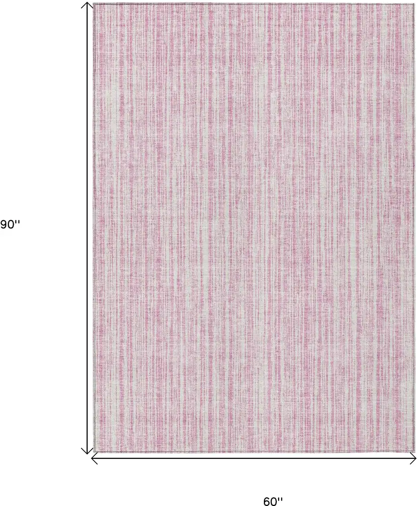 Pink And Ivory Striped Washable Indoor Outdoor Area Rug Photo 9