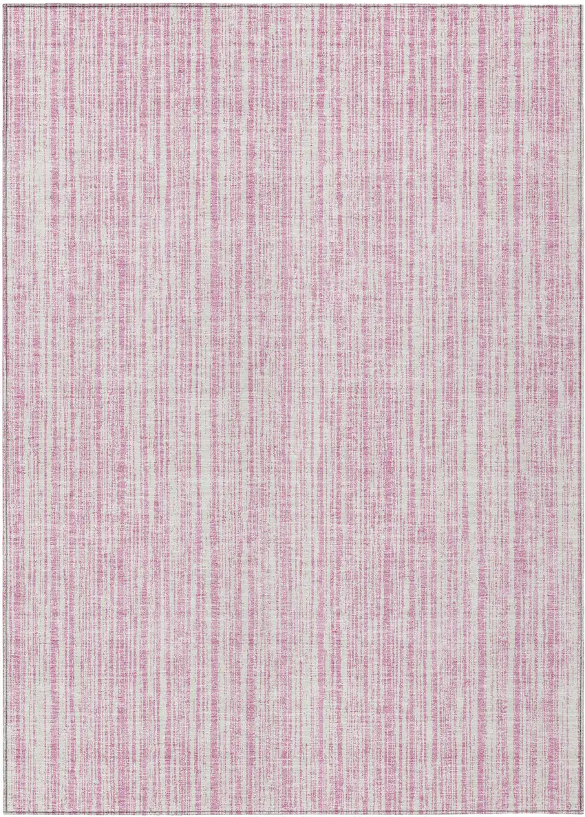 Pink And Ivory Striped Washable Indoor Outdoor Area Rug Photo 1