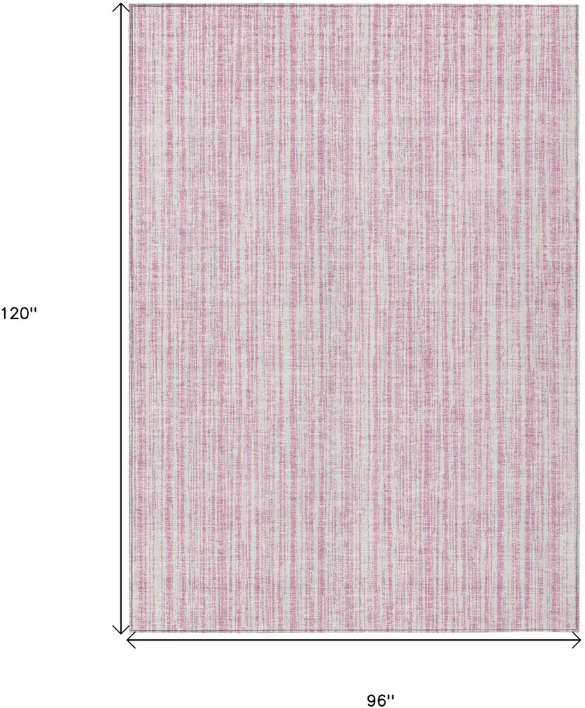 Pink And Ivory Striped Washable Indoor Outdoor Area Rug Photo 9