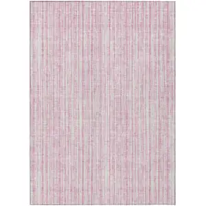Photo of Pink And Ivory Striped Washable Indoor Outdoor Area Rug