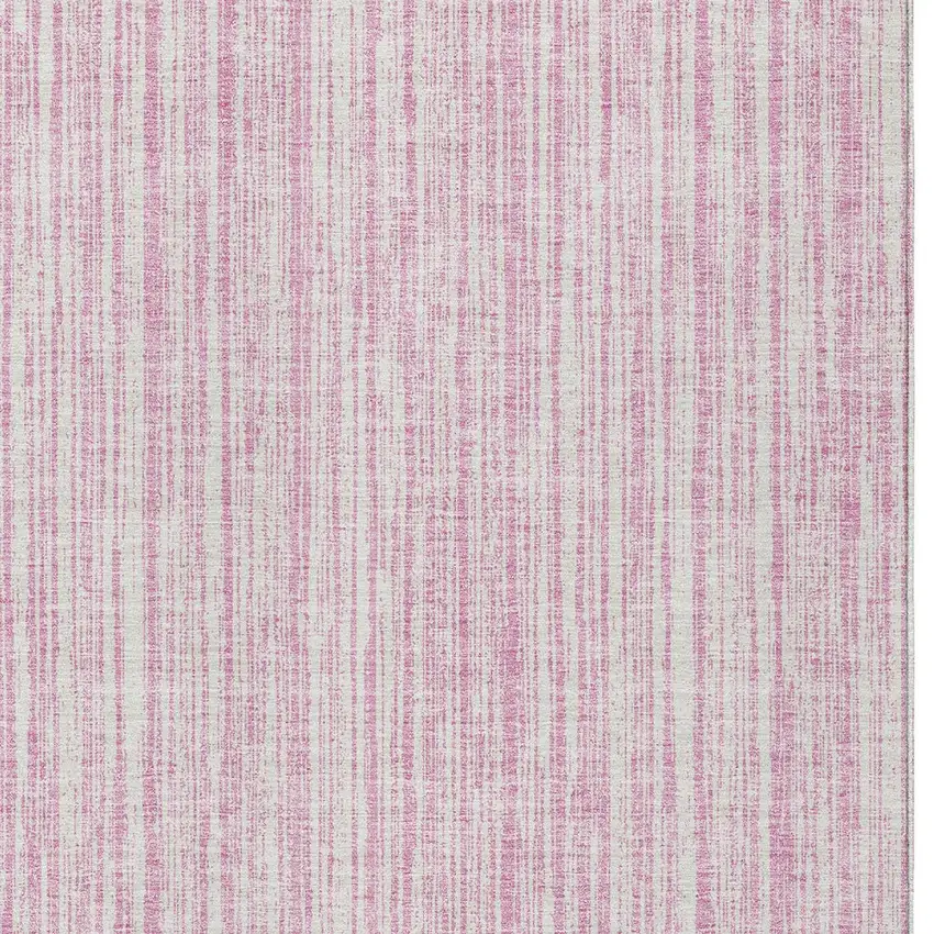 Pink And Ivory Striped Washable Indoor Outdoor Area Rug Photo 3