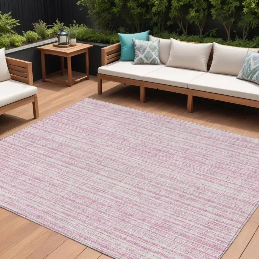 Pink And Ivory Striped Washable Indoor Outdoor Area Rug Photo 1