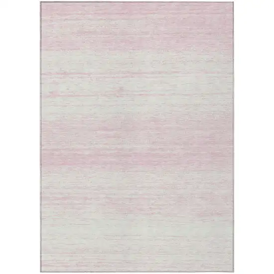 Pink And Ivory Striped Washable Indoor Outdoor Area Rug Photo 2