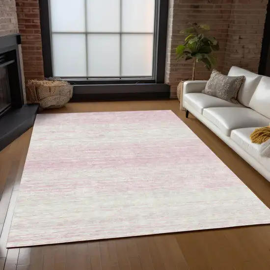 Pink And Ivory Striped Washable Indoor Outdoor Area Rug Photo 9