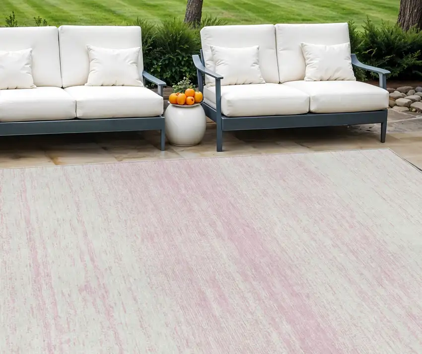 Pink And Ivory Striped Washable Indoor Outdoor Area Rug Photo 1