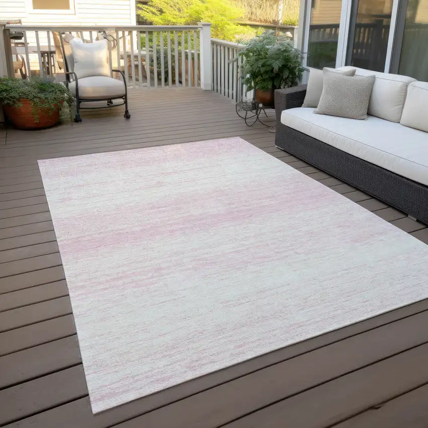 Pink And Ivory Striped Washable Indoor Outdoor Area Rug Photo 8