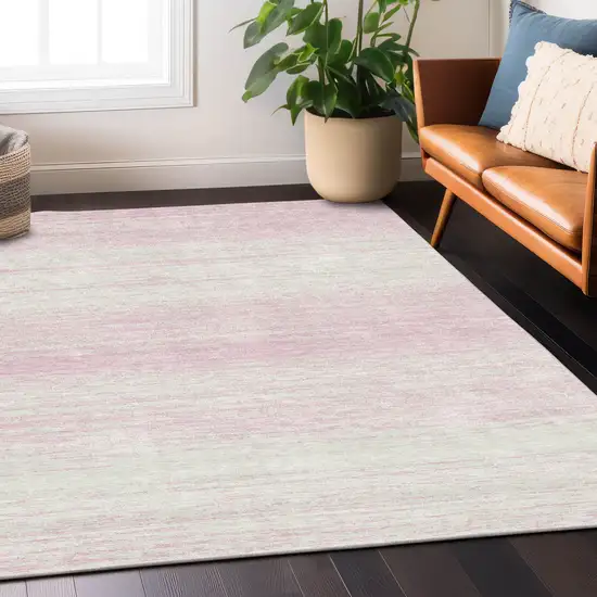 Pink And Ivory Striped Washable Indoor Outdoor Area Rug Photo 9