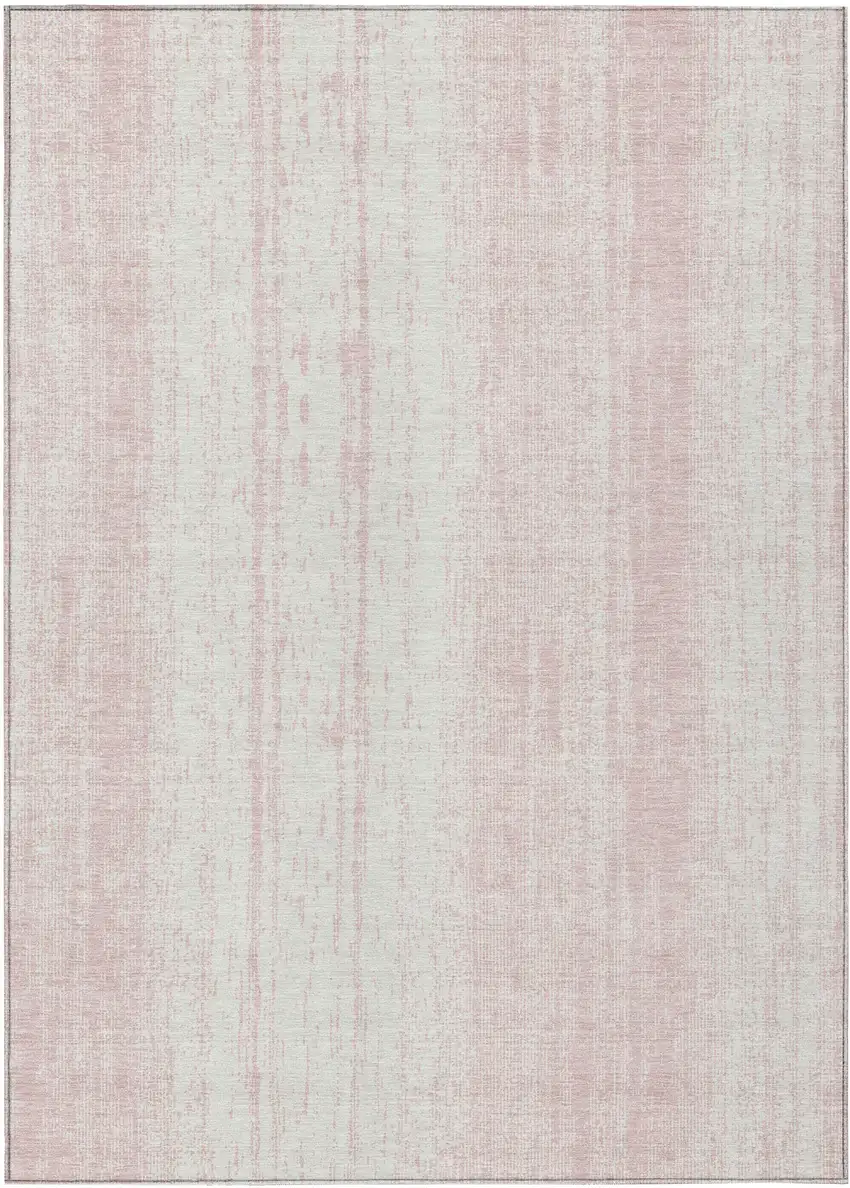 Pink And Ivory Striped Washable Indoor Outdoor Area Rug Photo 2
