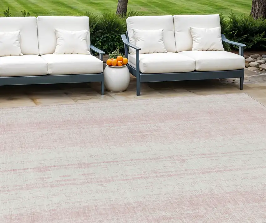Pink And Ivory Striped Washable Indoor Outdoor Area Rug Photo 1