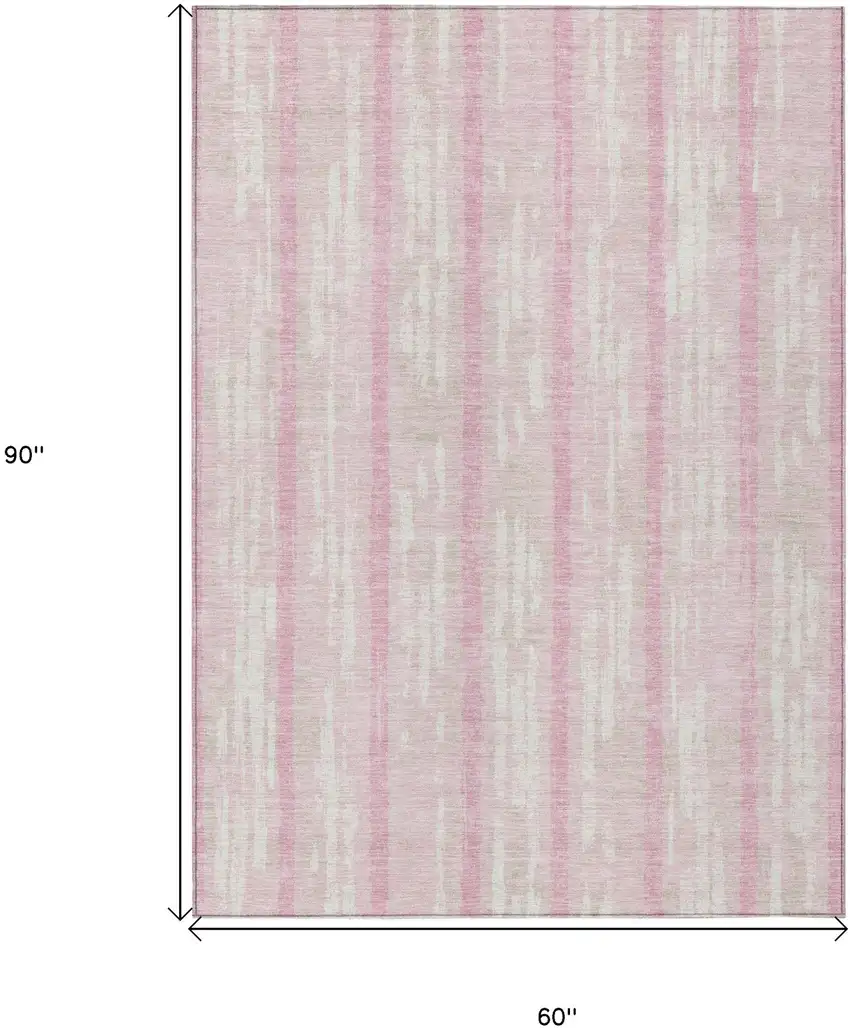 Pink And Ivory Striped Washable Indoor Outdoor Area Rug Photo 3