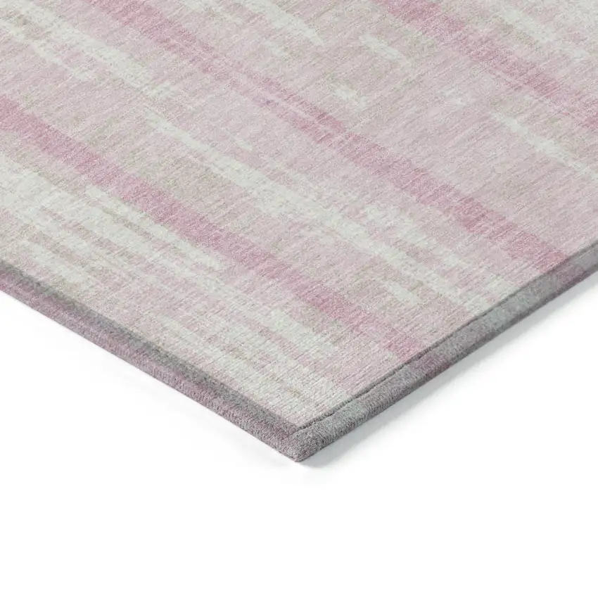 Pink And Ivory Striped Washable Indoor Outdoor Area Rug Photo 5