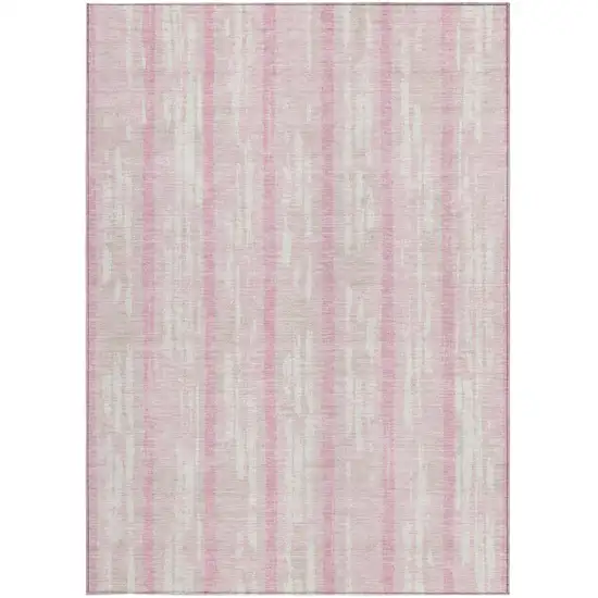 Pink And Ivory Striped Washable Indoor Outdoor Area Rug Photo 7