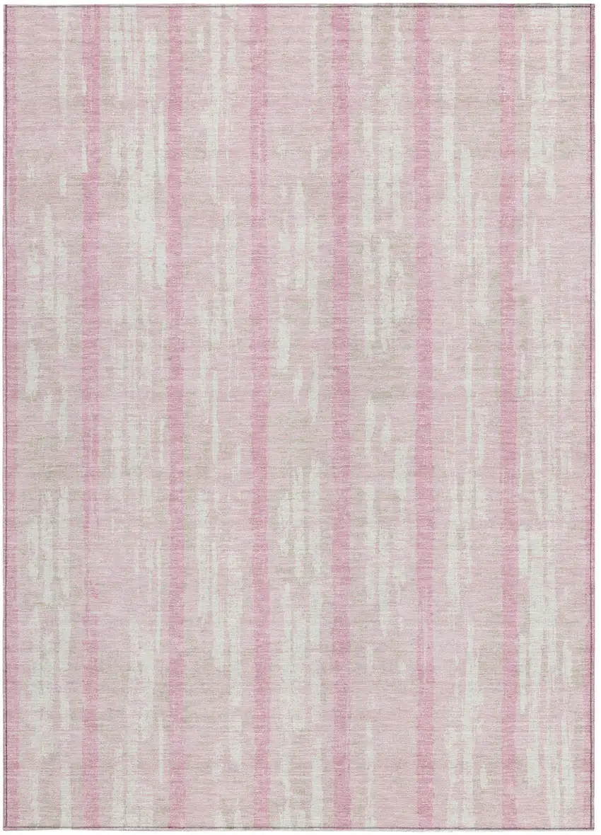 Pink And Ivory Striped Washable Indoor Outdoor Area Rug Photo 7