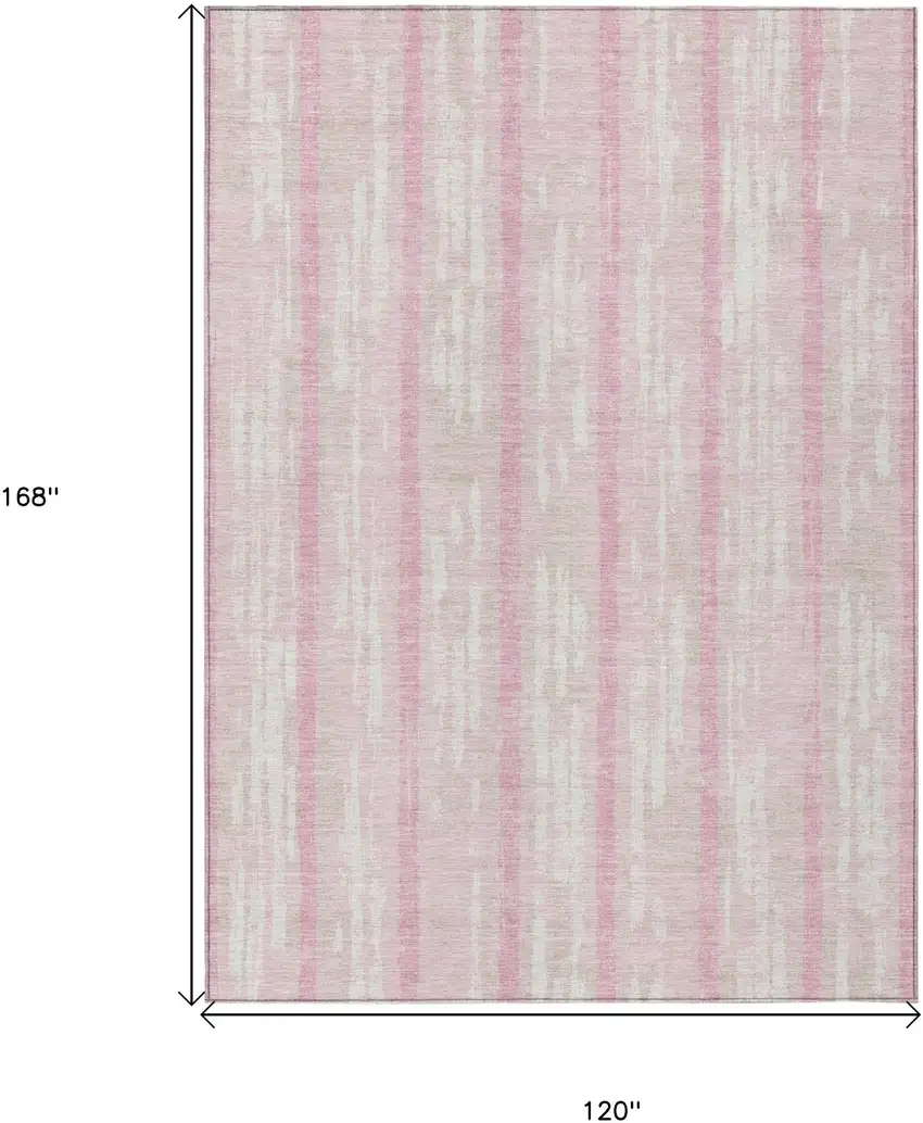 Pink And Ivory Striped Washable Indoor Outdoor Area Rug Photo 3