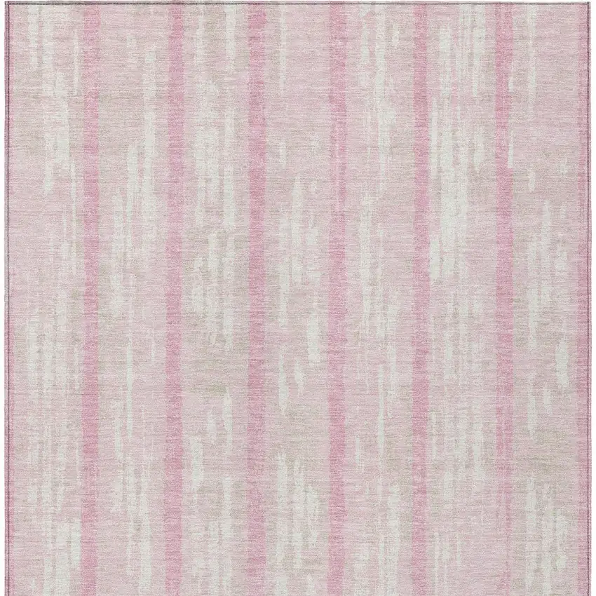Pink And Ivory Striped Washable Indoor Outdoor Area Rug Photo 7