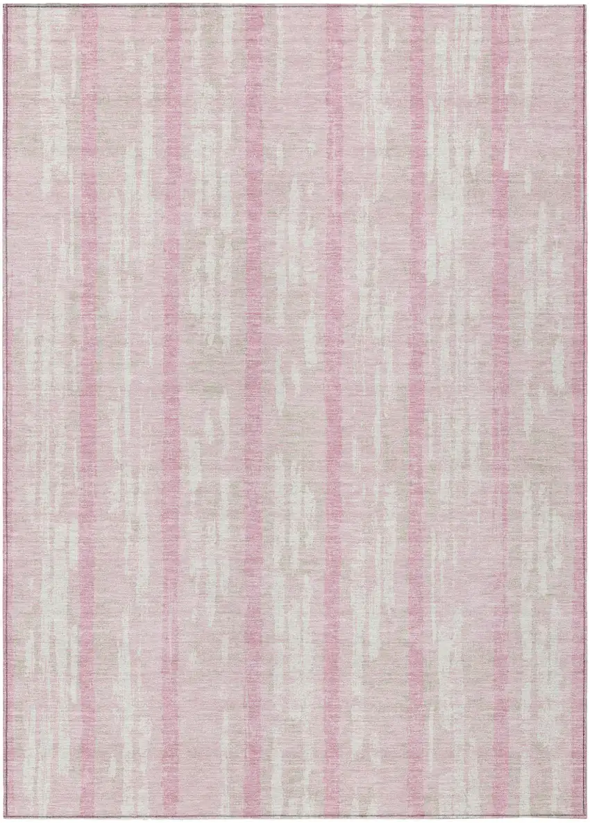 Pink And Ivory Striped Washable Indoor Outdoor Area Rug Photo 2