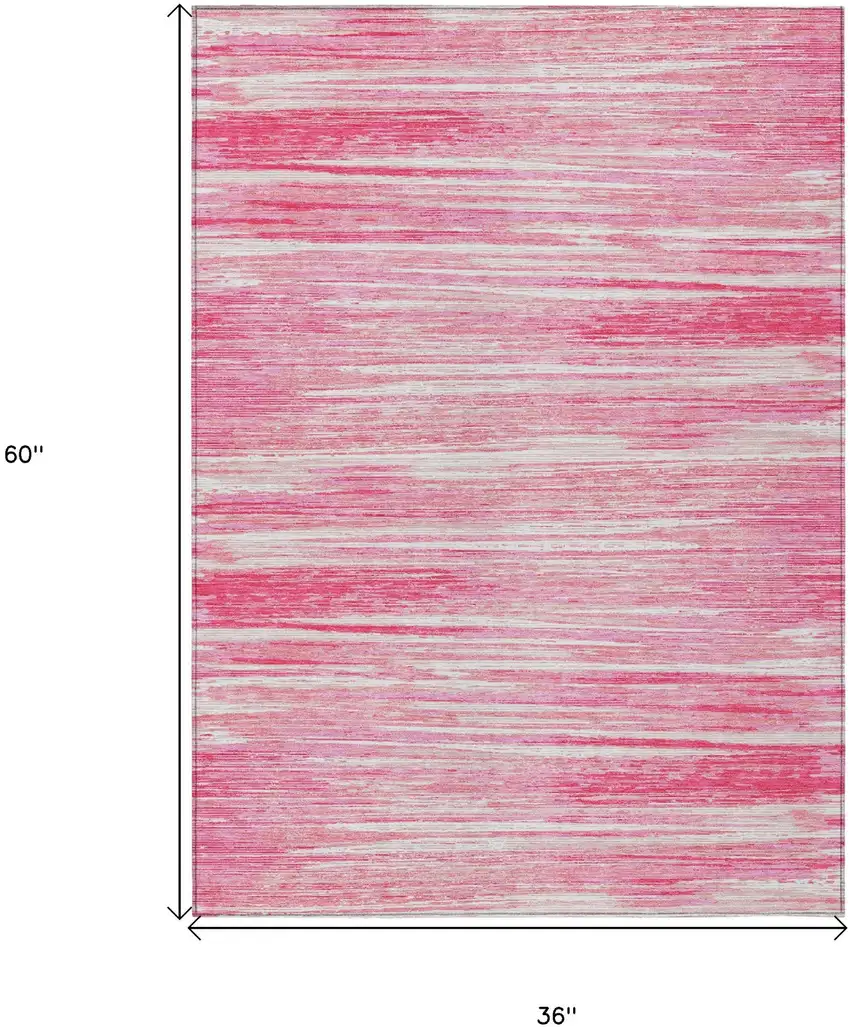 Pink And Ivory Striped Washable Indoor Outdoor Area Rug Photo 3