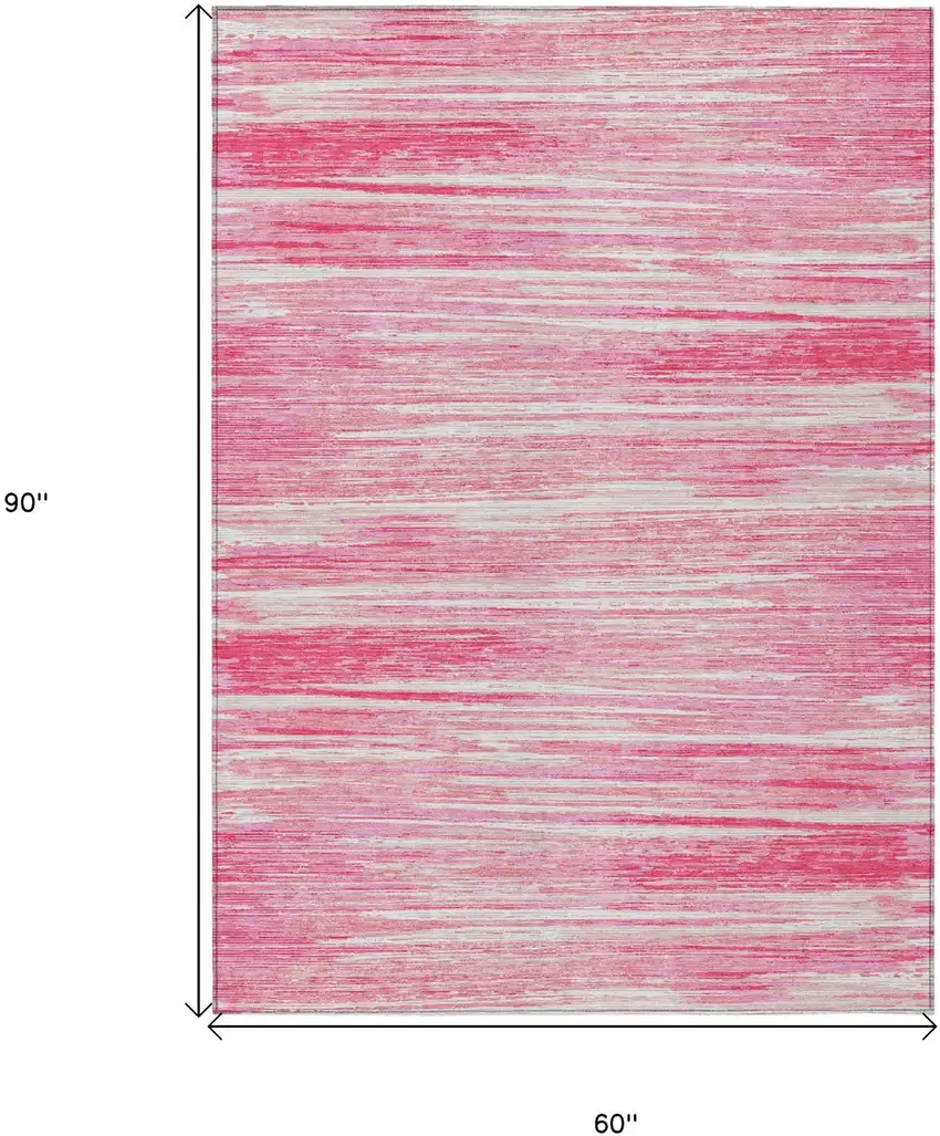 Pink And Ivory Striped Washable Indoor Outdoor Area Rug Photo 3