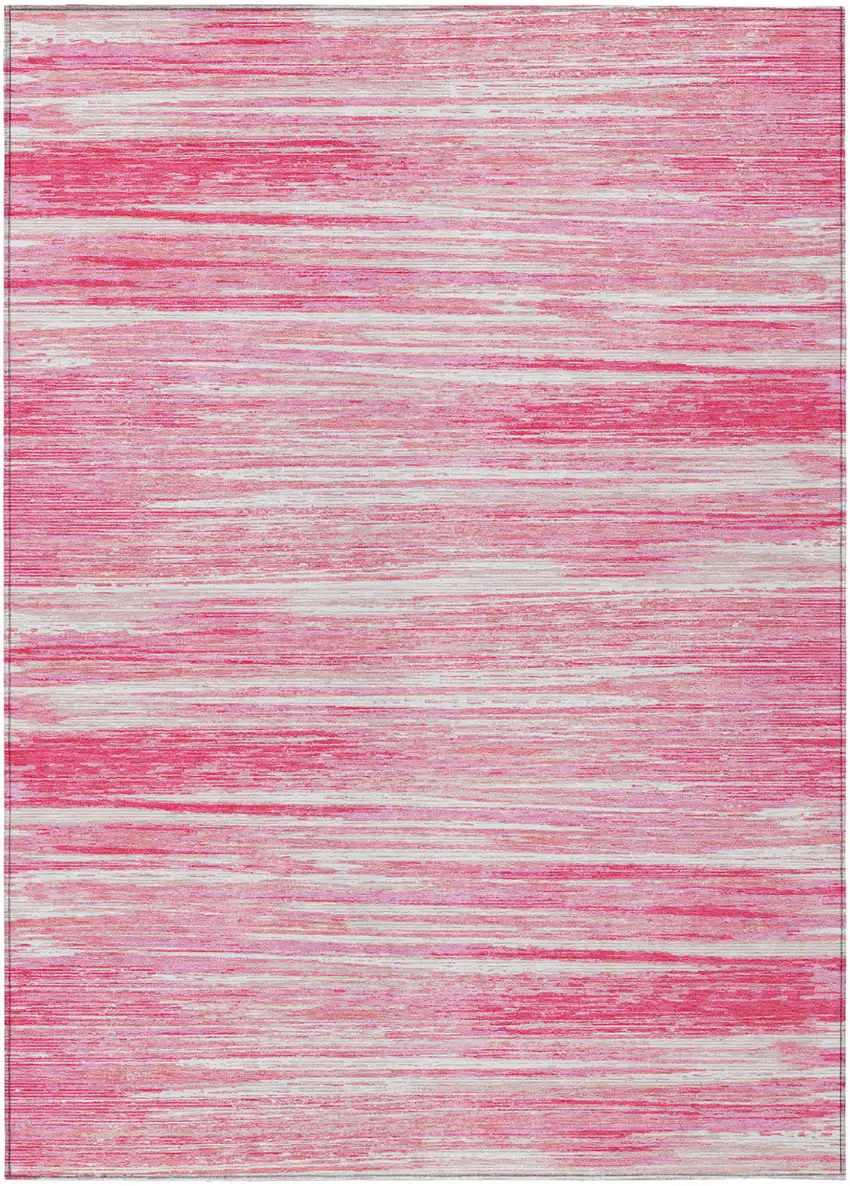 Pink And Ivory Striped Washable Indoor Outdoor Area Rug Photo 2