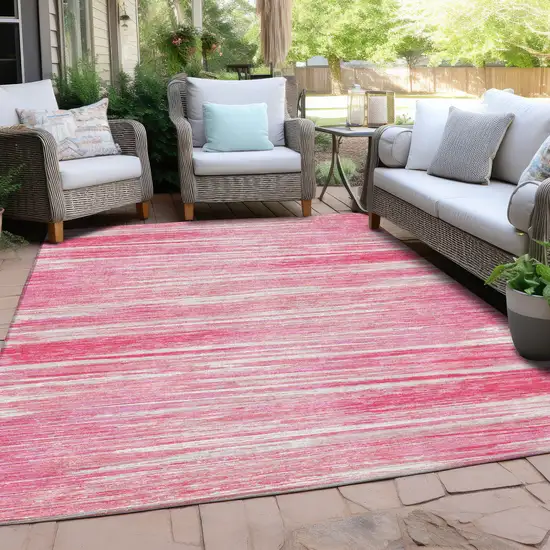 Pink And Ivory Striped Washable Indoor Outdoor Area Rug Photo 8